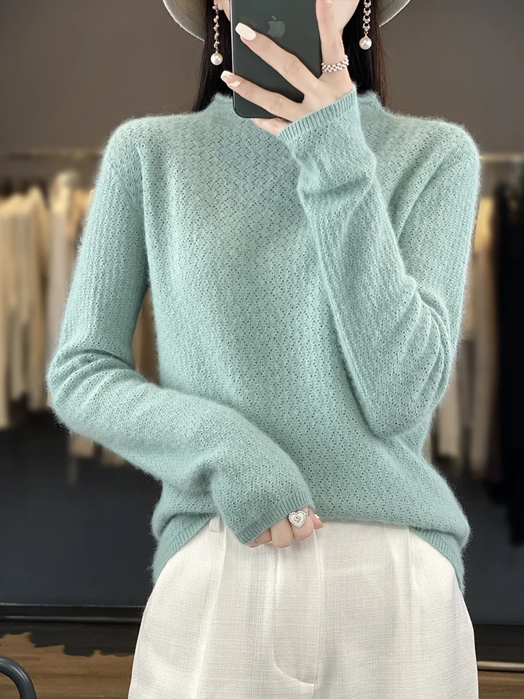 Maglione di Cashmere di visone da donna maglione con scollo a o tinta unita 100% Pullover di Cashmere di visone morbido top a maniche lunghe Super caldo nuova moda