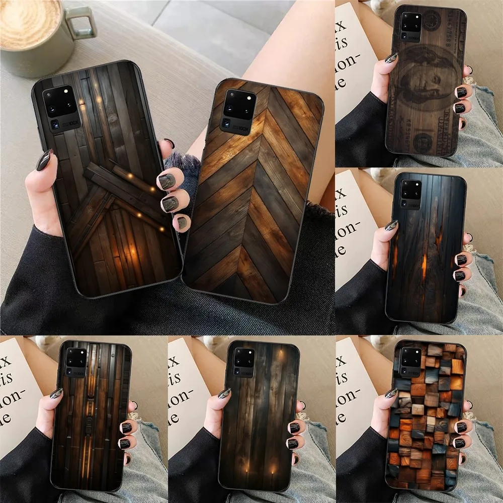 Wood Texture Mobile Cell Phone Case for Samsung Galaxy S23 S22 S21 S10 S9 S8 Plus Ultra Black Soft Phone Cover Funda