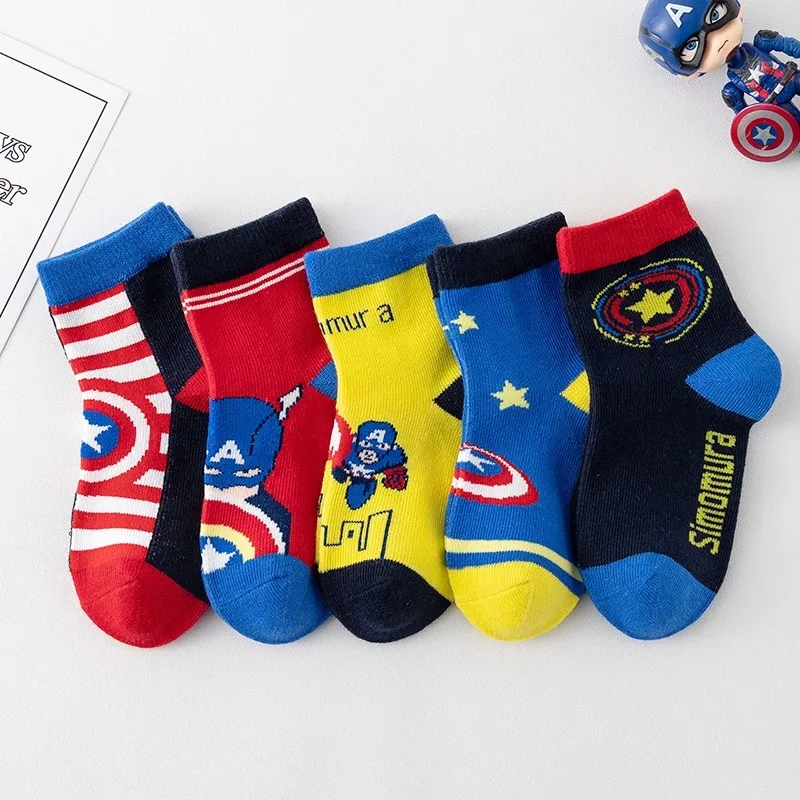 5 Pairs Autumn Winter Spiderman Children\'s Socks Cotton Soft Anime Socks kids Boys Socks MiddleTube Cartoon Baby Sock 1-12 Y