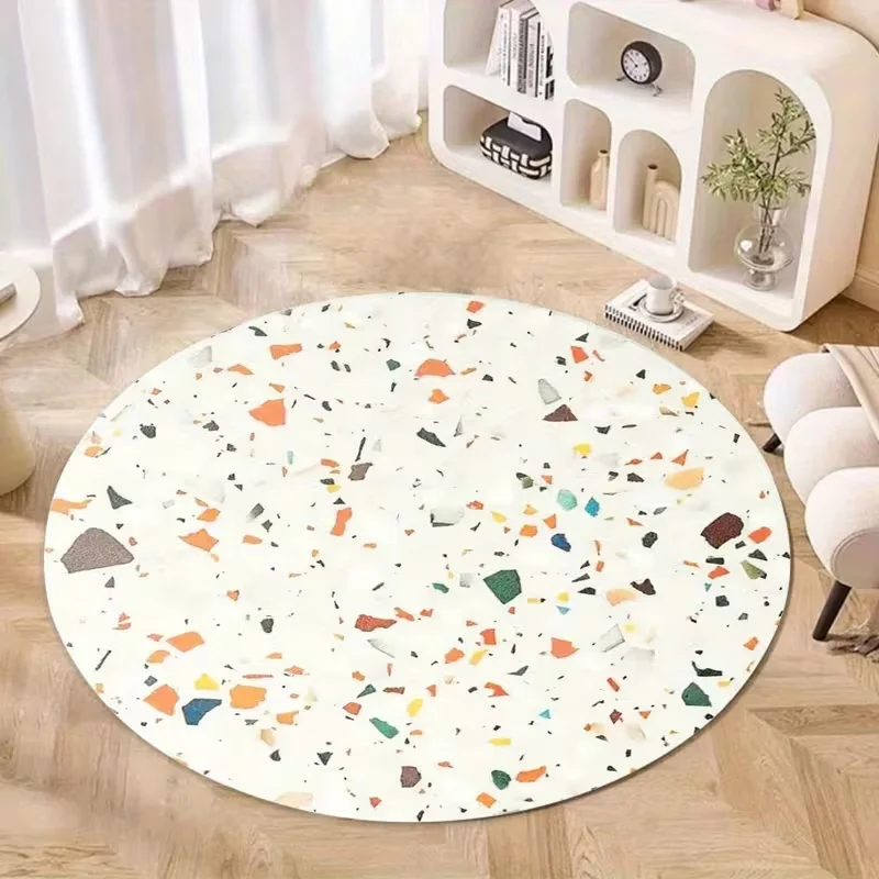 Colorful Terrazzo Round Rug Stone Chips Print Circular Floor Mat Modern Minimalist Carpet for Bedroom Playroom Kitchen