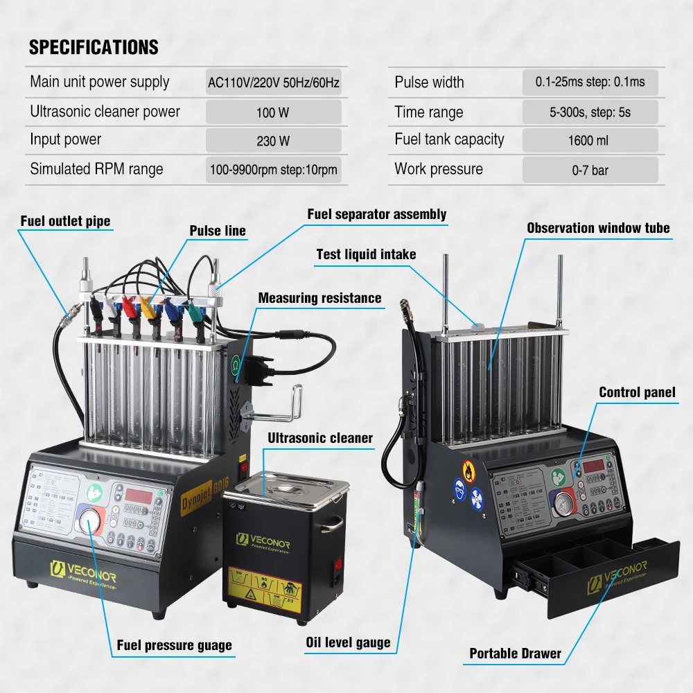 Intelligent Car GDI Fuel Injector Cleaner & Tester Cleaning Machine Ultrasonic Cleaner 6-Cylinders 110V 220V - Dynojet GDI6