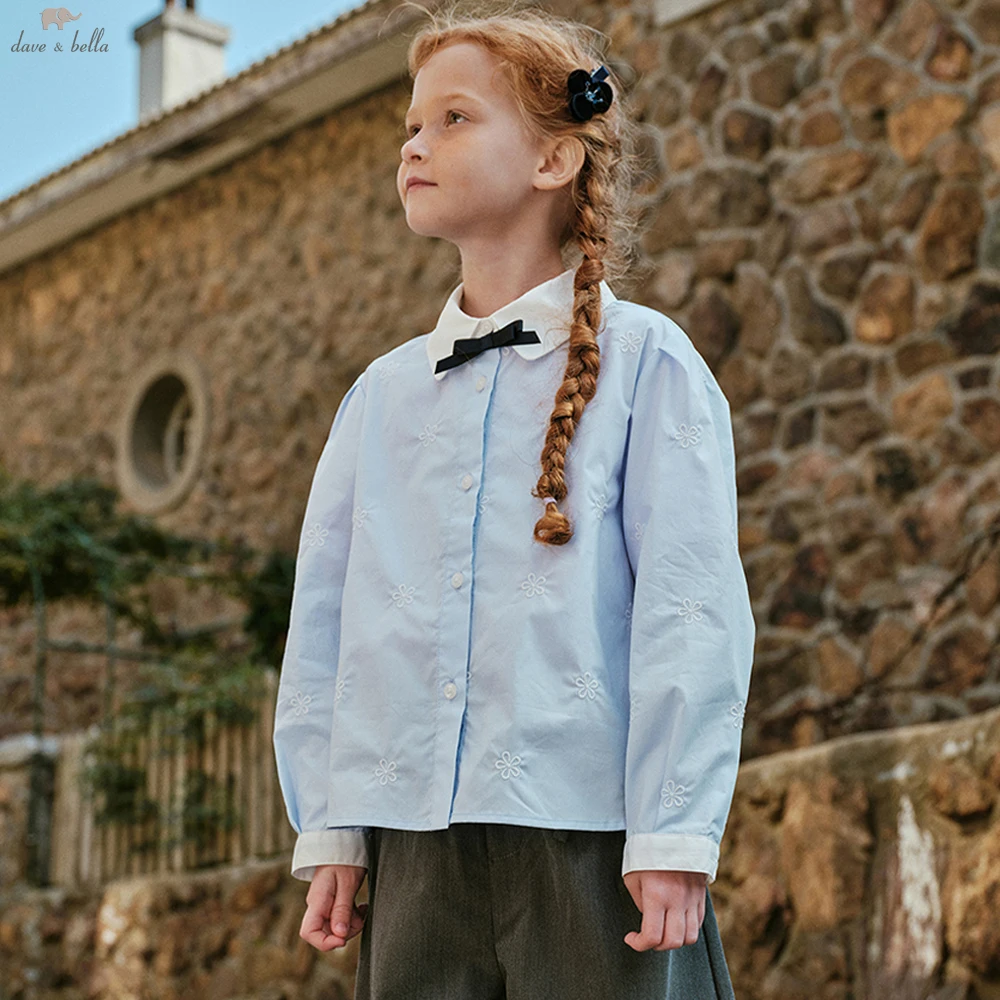 

Детская весенняя рубашка с длинным рукавом Dave Bella для девочек, белая нежная блузка, элегантный хлопковый топ для детей, для вечеринок, DK1260858