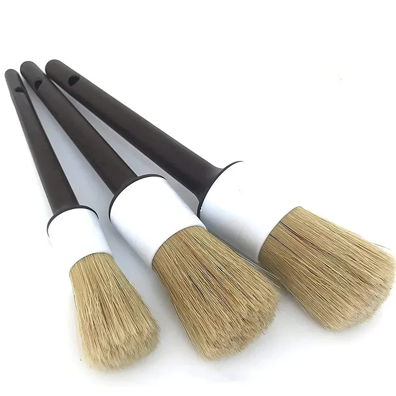 3PCS Car Exterior Interior Detail Brush Boar Hair Bristle Brushes for Car Cleaning Auto Detail Tools Dashboard Cleaning Brush