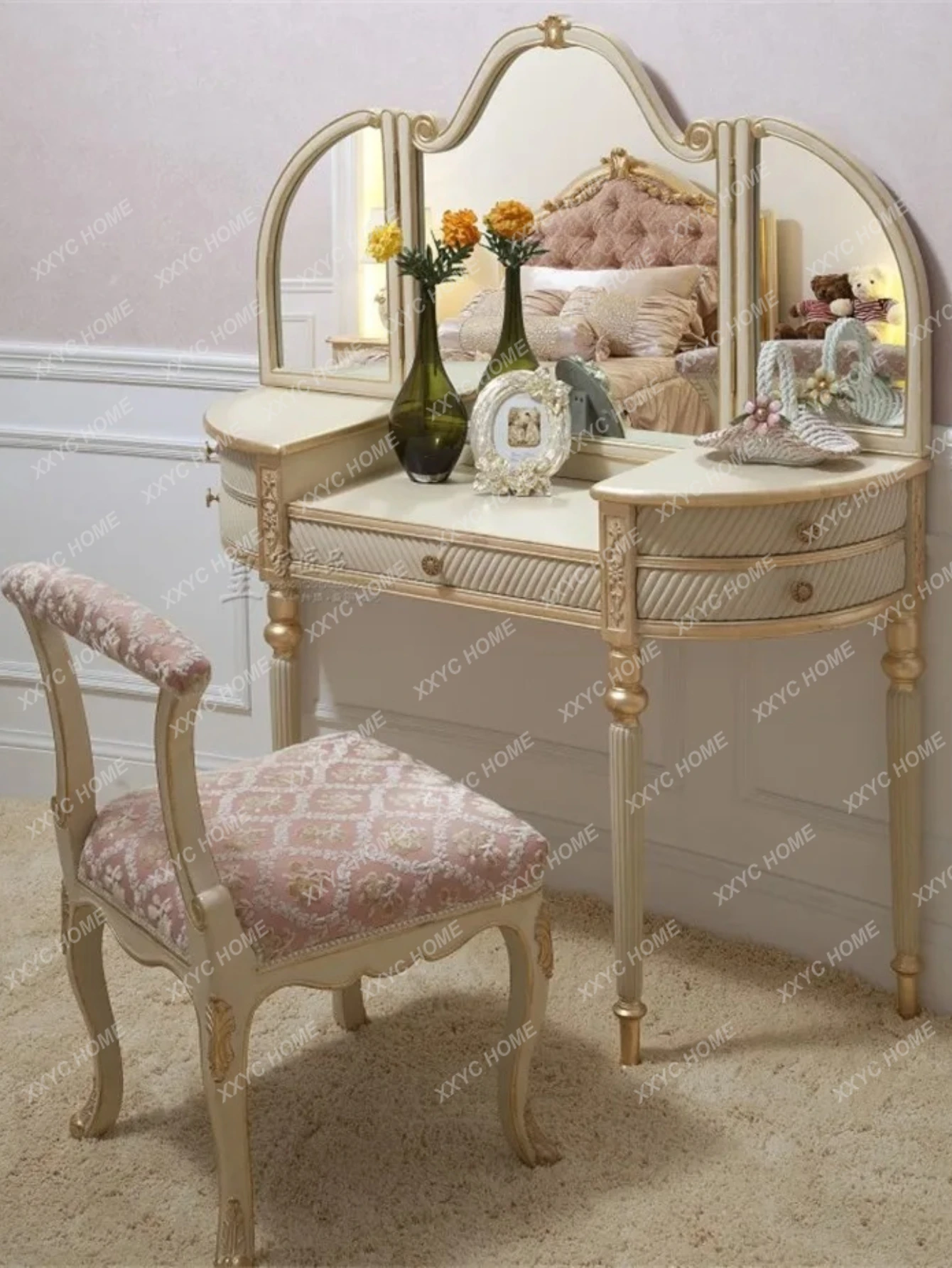 

L Organizer Storage Vanity Table Mirror Chair Set House Corner White Dressers Makeup Luxury Unique Coiffeuse Furniture Ho