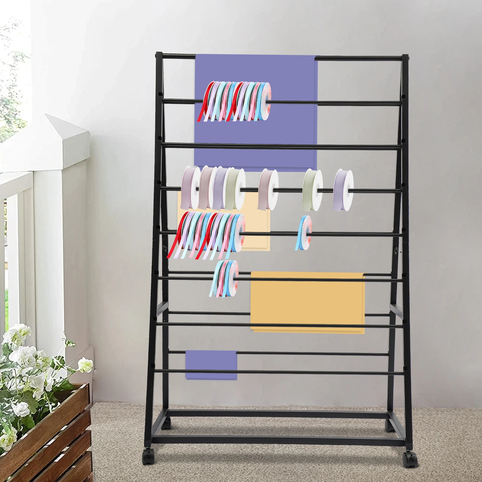 

BYMAOCAR 15-х ярусный органайзер для лент, металлическая полка-органайзер, 31,5-дюймовая подарочная упаковочная бумага, полка для хранения шарфов, галстуков, полотенец