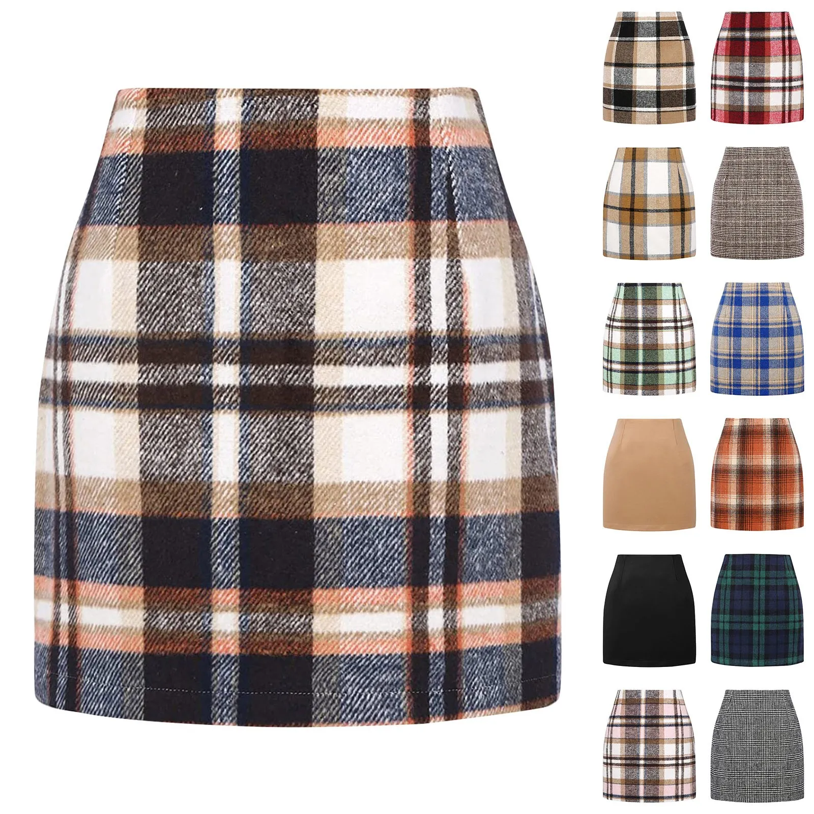 Mini Skirts Plaid Wool Vintage Office Ladies High Waist Pencil Bodycon Short Skirt Mini Skirt for Women Woolen Checked 2025