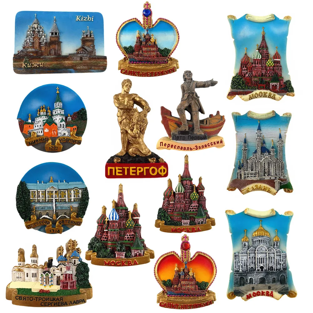 Russia Moscow St. Basil's Cathedral 3D Fridge Magnet, St. Petersburg & Kazan Russian Landmark Travel Souvenir Resin Magnets ﻿
