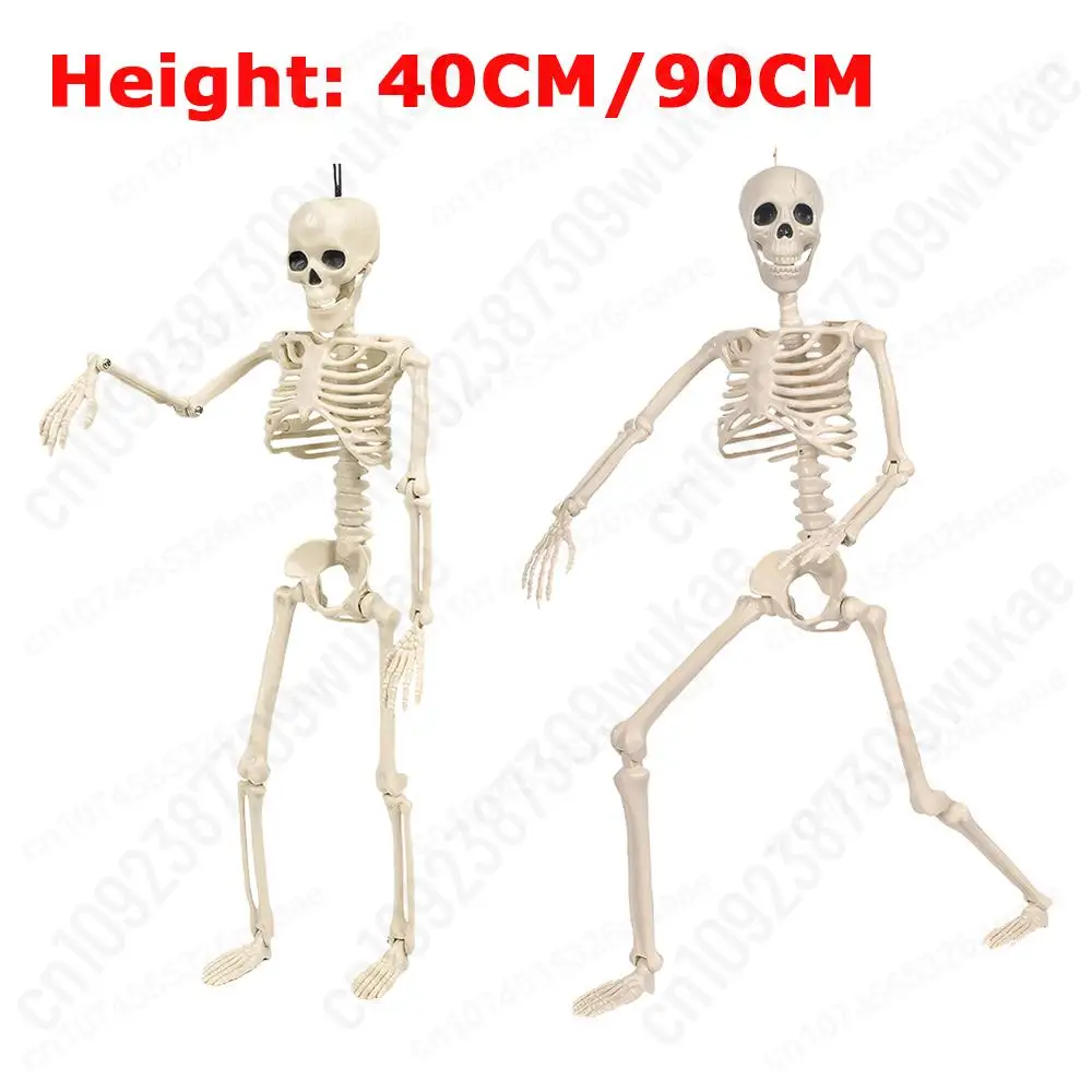 

40/90CM Halloween Human Skull Skeleton Haunted House Hanging Props Horror Scary Movable Joints Decorative Big Skull Sculpture