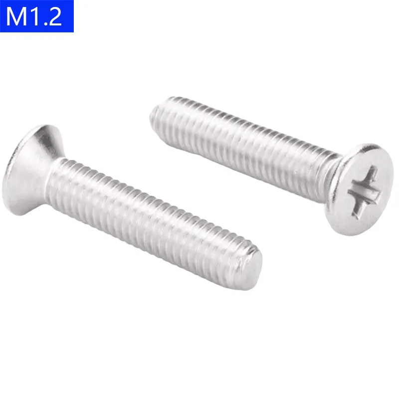 M1.2 - 0.25  304 Stainless Steel Phillips FLAT HEAD Machine Screw DIN 965 Bolts ISO 7046