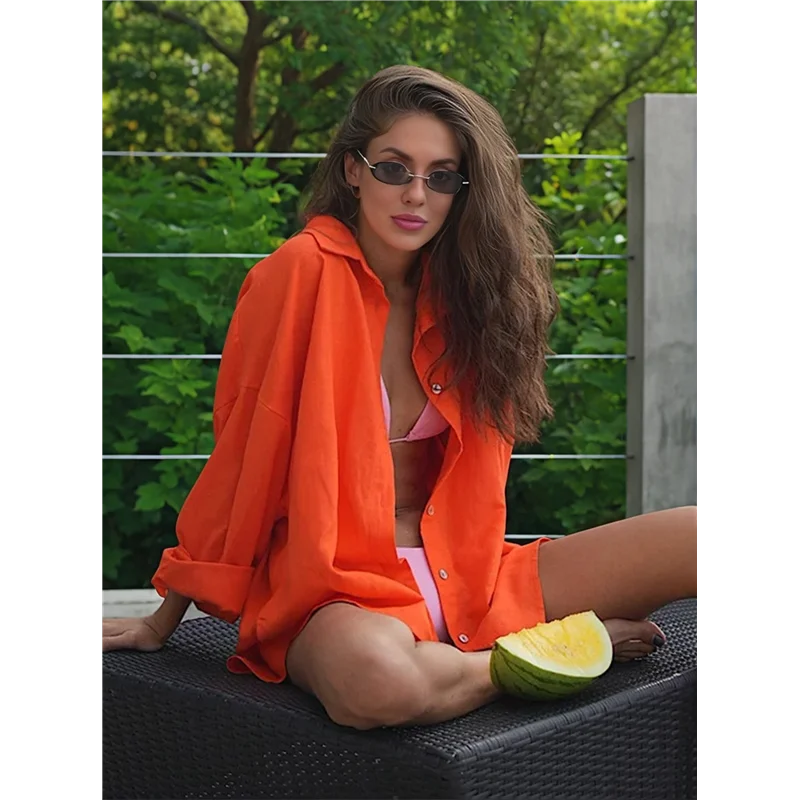 Koszule damskie zapinane na guziki CGS, bluzki z długim rękawem z bawełnianej gazy, codzienne bluzki z kołnierzykiem, luźny krój