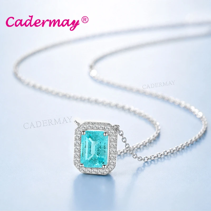Moissanite 5x7mm Emerald Paraiba Color Lab Grown Yttrium Aluminum Garnet With Inclusions S925 Silver Necklace For Women Jewelry