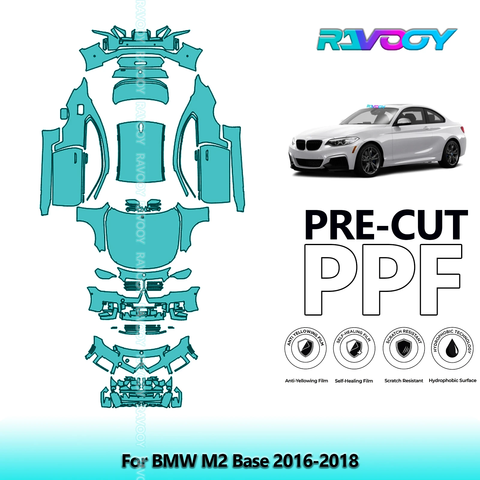 RAVOOY Custom-Fit Precut TPU PPF Full Vehicle Clear Bra Stone Guard EU UK For BMW M2 Base 2016-2018