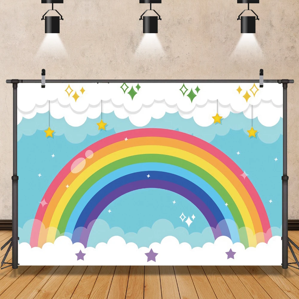Gold Glitters Rainbow Star Cloudy Backdrop Princess Dream Scene Baby Shower Birthday Party Sparkling Photography Backgrounds