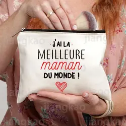 Best Mom French Printed Cosmetic Case Women Makeup Bags Travel Toiletry Organizer Female Wash Storage Pouch Mother's Day Gifts