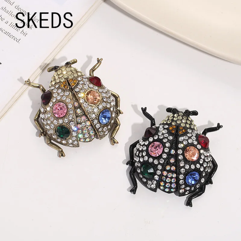 SKEDS Fashion Women Men Vintage Ladybug Crystal Brooches Pins Retro Classic Insect Clothing Coat Accessories Jewelry Brooch Pin