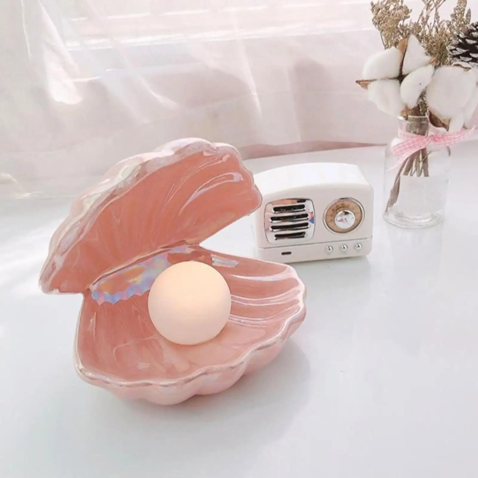 

LED Mood Light Shell Night Lamp Portable Ceramic Tabletop Lamp for Children Cute Room Decor Bedside