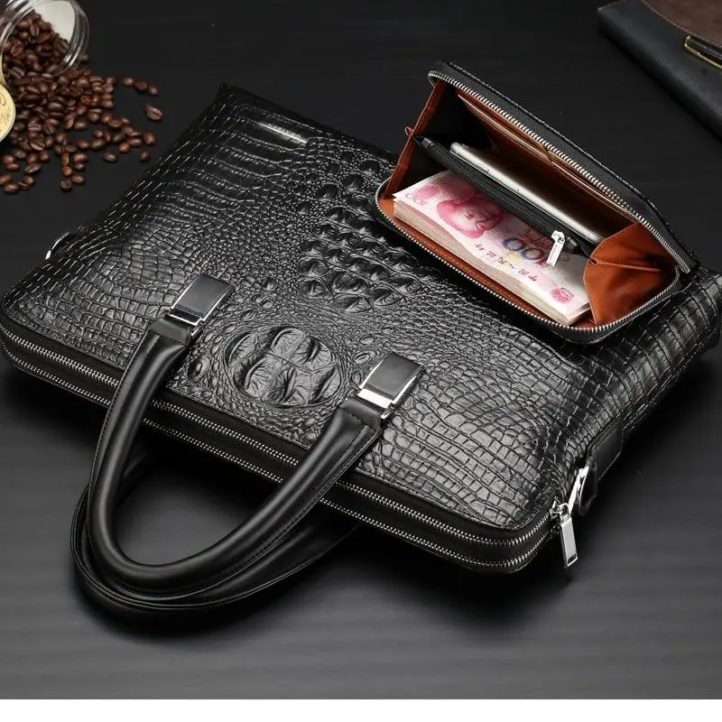 2023 neue Luxus Alligator Leder Business Herren Aktentasche männliche Aktentasche Umhängetasche Männer Messenger Laptop Computer Tasche 2St