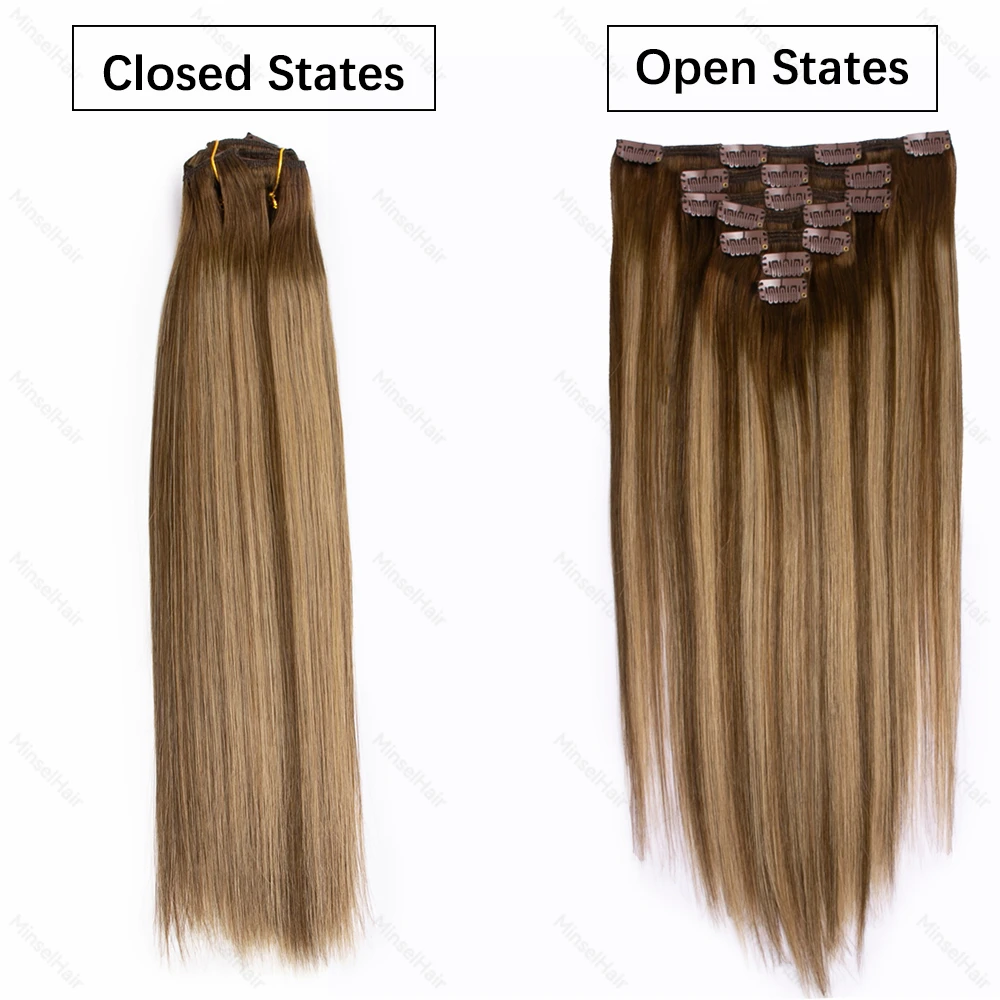 T4/4/27 クリップイン人毛本物の自然なヘアエクステンションキューティクルレミー品質シルク&ソフトティックタック120G 613ブロンドブラウンブラック