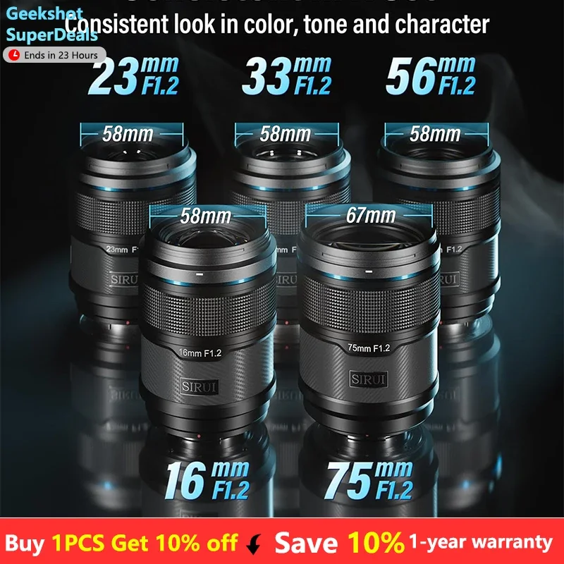 SIRUI Sniper 16 мм 23 мм 33 мм 56 мм 75 мм F1.2 APS-C объектив с автофокусом для Sony E zve10 Mount Fuji X Mount Nikon Z mount Объектив для камеры