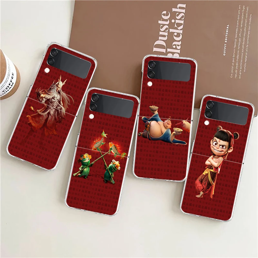 Phone Cover For Samsung Galaxy Z Flip 6 5 4 Case Transparent For Samsung Z Flip 3 Hard PC Foldable Shell New Cute Nezha Capa Bag