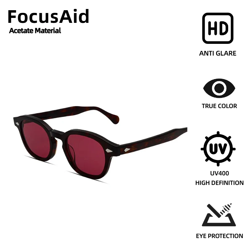 

FocusAid New Retro High Quality Round Sunglasses Fashion Luxury Acetate Sunglasses for Men and Women UV400 Nylon Material Lenses