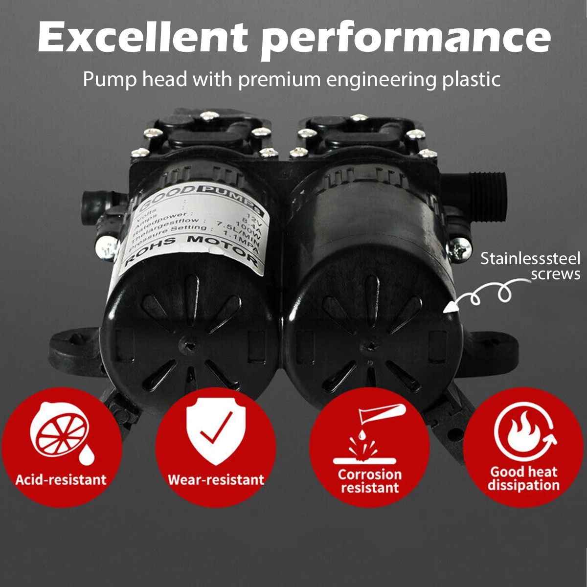 Imagem -04 - Bomba de Água Elétrica Dupla Diafragma Interruptor de Fluxo Automático Pulverizador de Água de Alta Pressão Agrícola dc 12v 100w 160psi 7.5l por Min