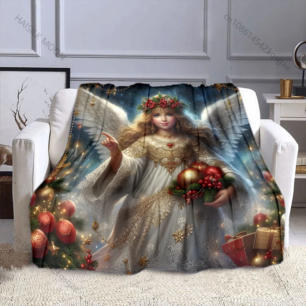

Multi-Sizes Christmas Angel Print Blanket Soft and Warm for Bed Sofa Outdoor Travel Cover Blanket Holiday Luxury Gifts