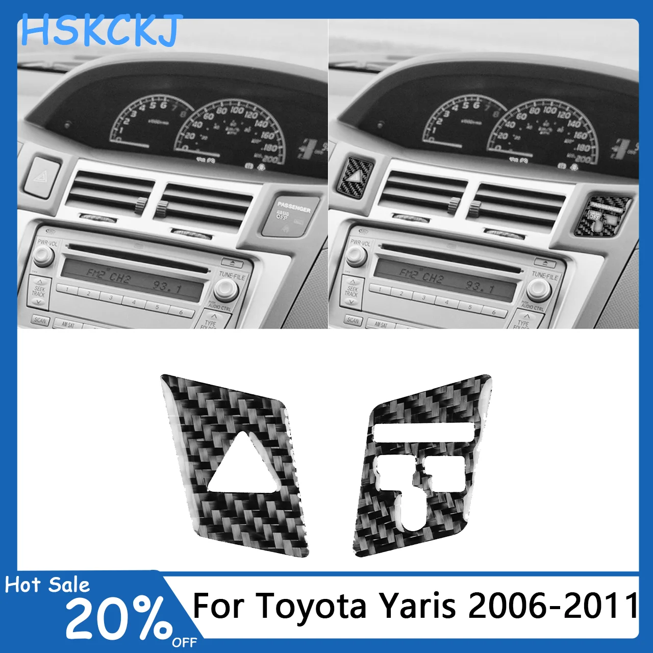 

For Toyota Yaris 2006-2011 Arbon Fiber Warning Light Switch Button Cover Panel Sticker Frame Automotive Interior Accessories