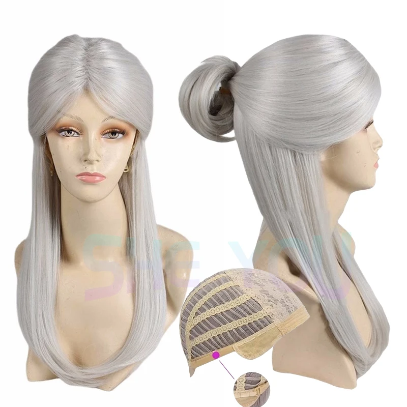 Wiedzmin Wild Hunt women hunter Ciri cosplay wig Cirilla role play silver hair Wigs + Free Wig Cap