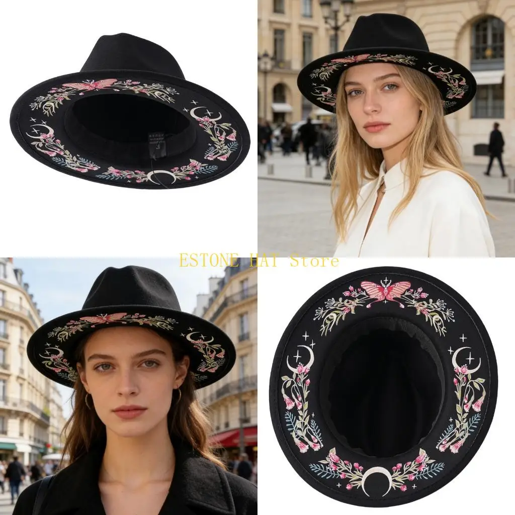 49mf-ファッションポリエステルブレンドバケットハット大きなつばとエレガントなローズパターンのアウトドアハット日常着に最適
