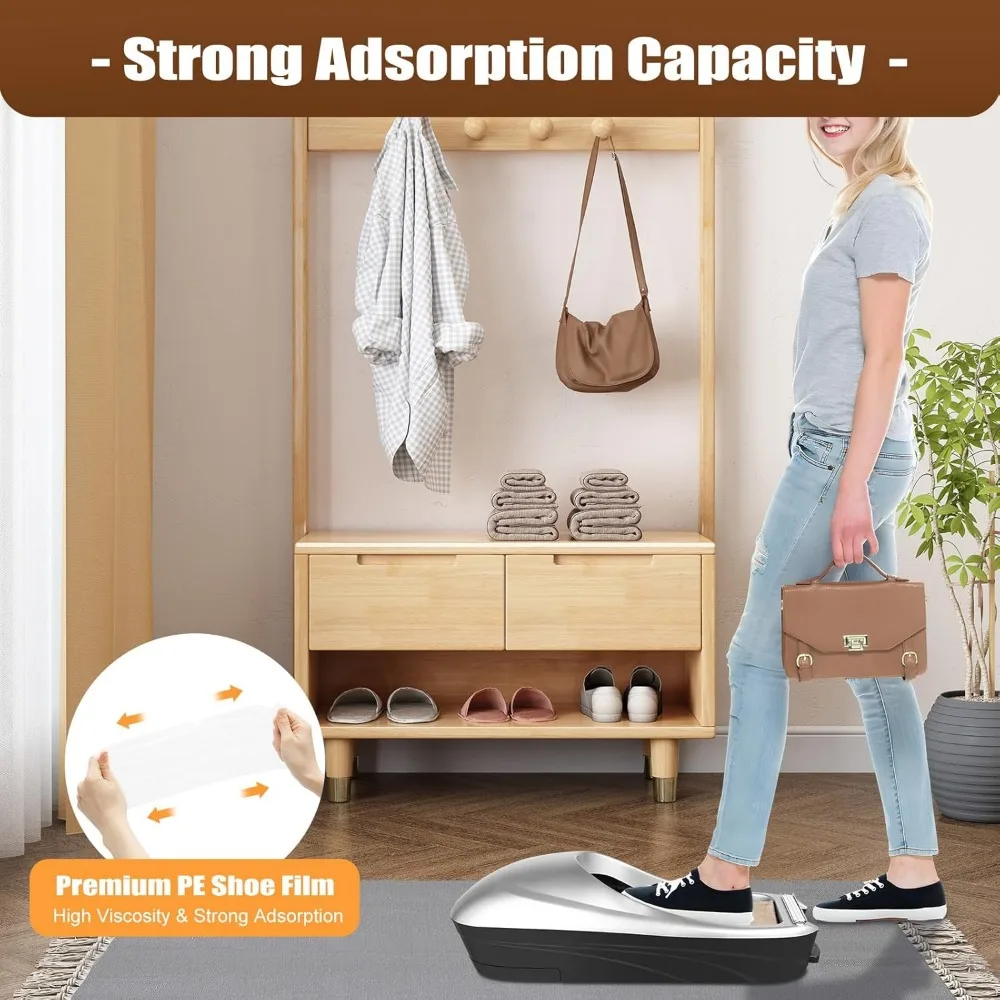 Shoe Film Machine Automatic Shoe Cover Dispenser Portable Shoe Wrapping Machine for Home Office Lab with 1 Roll Shoe Film