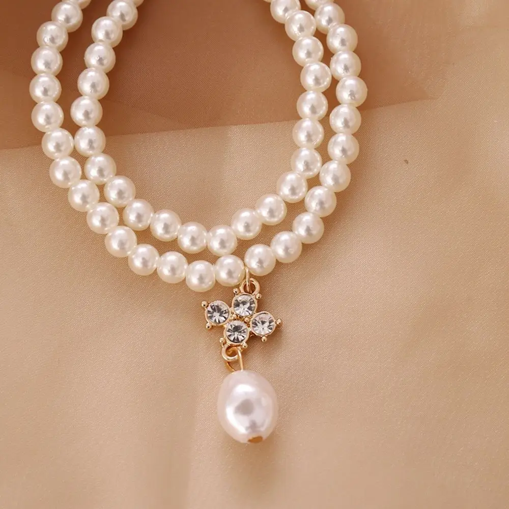 Beads Retro Rhinestone Jewelry Gift Sweater Chain Female Clavicle Chain Pearl Necklace Double-layer Korean Style Necklace