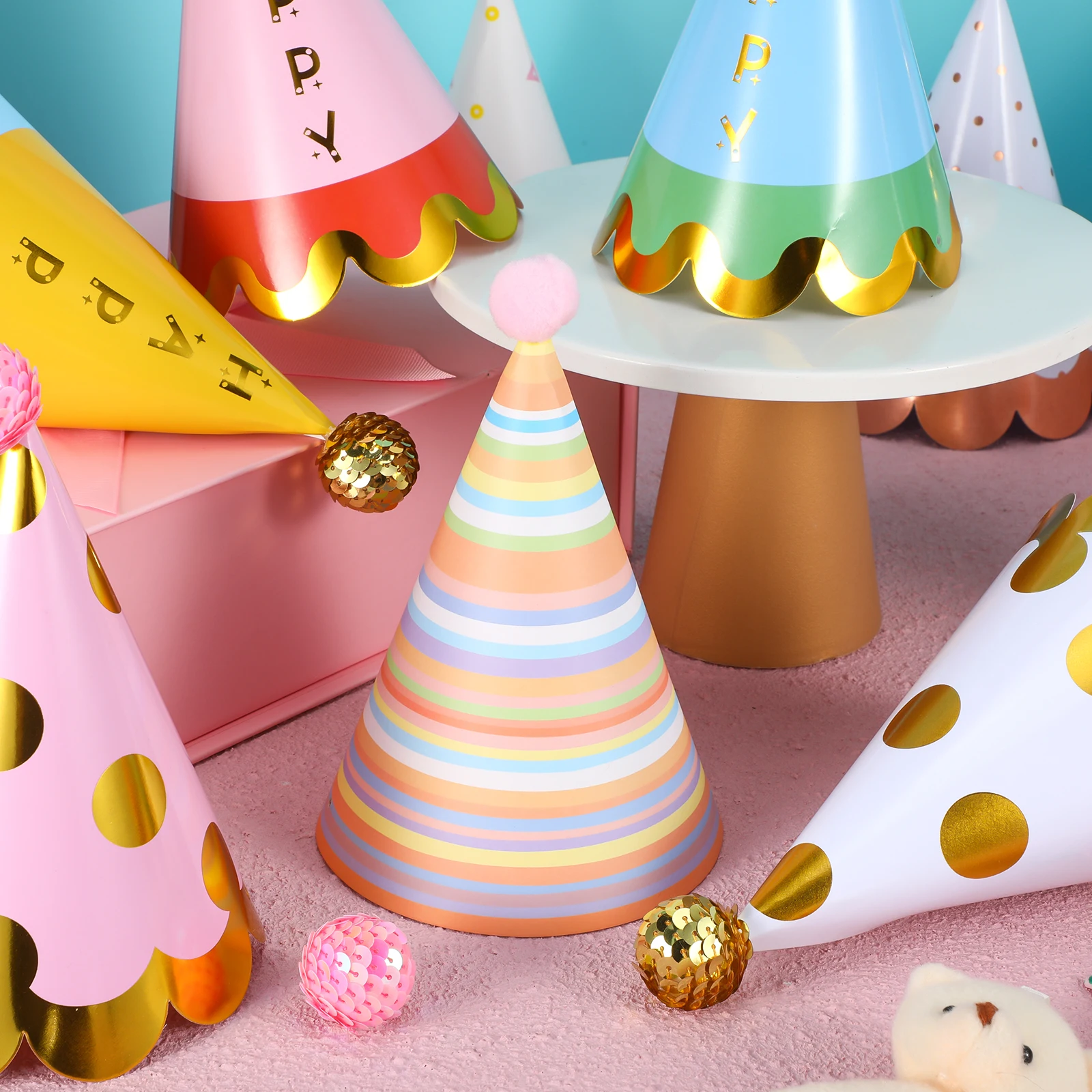 

20 Pcs Colorful Party Hats Colored with Fleece Birthday Boy Cone Paper Adults Cap