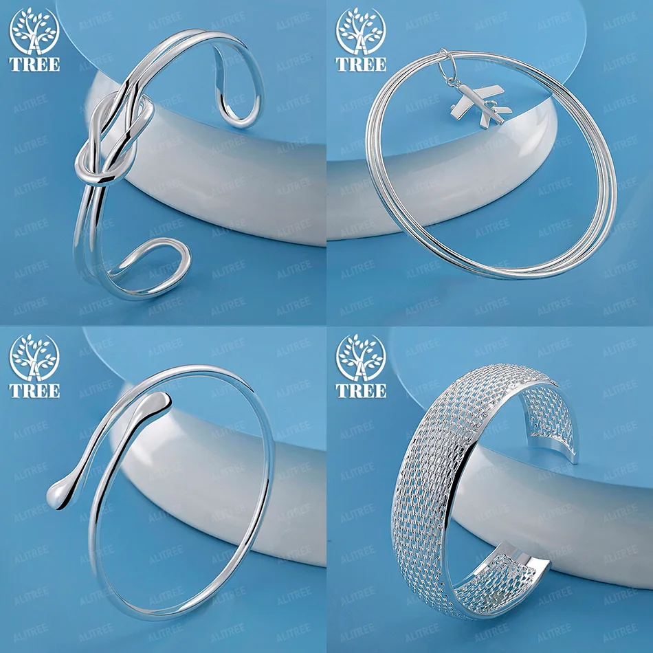 

Fashion 925 Sterling Silver Water Drop Knot Hollow Mesh Airplane Round Bangles Women's Engagement Party Fine Jewelry Accessories