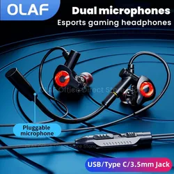 Dual microphone gaming earphones USB/Type C/3.5mm Jack In-ear Earphones HiFi Stereo Headsets Sport Gaming Headphone For Phone