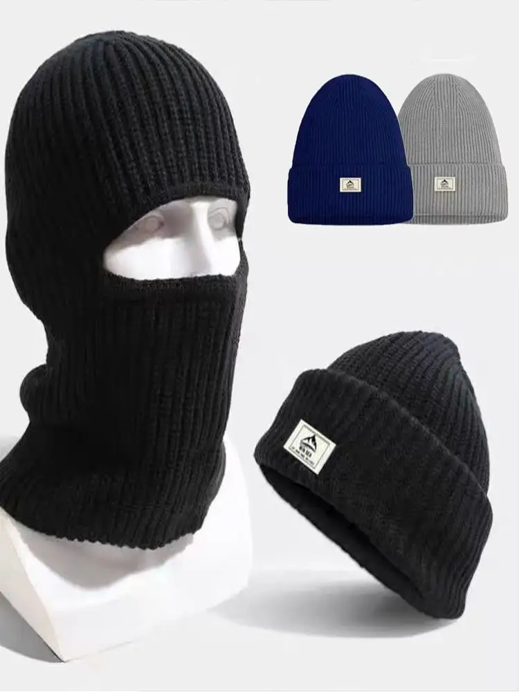 AliExpress NONE Knitted Hat Winter Thickened Cold Outdoor Cycling Warm Cap Mask 2 In 1 Full Face Protection Cap Earmuffs Tactical Balaclava Hat