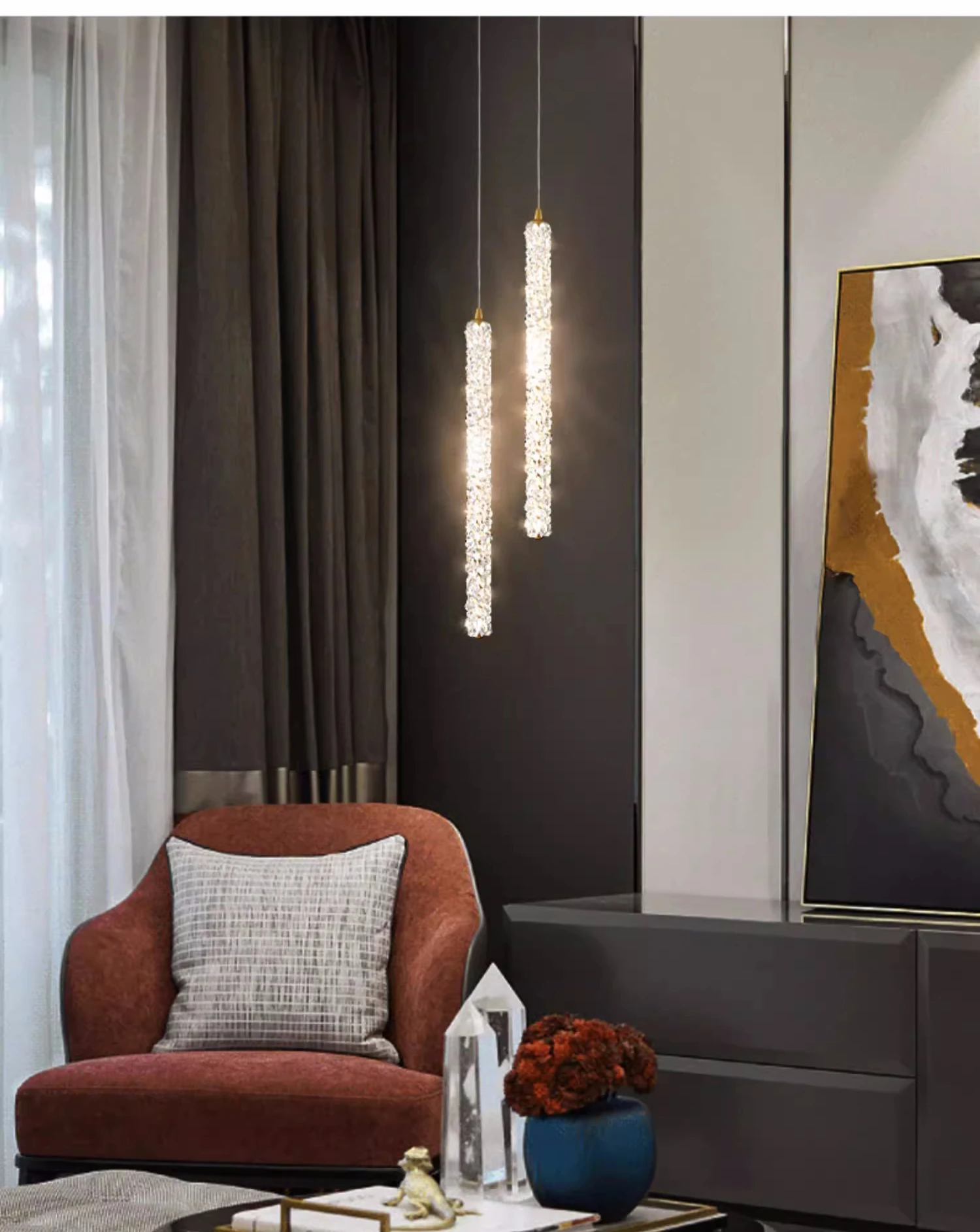 Bedside LED Luminaires Crystal Pendant Lights Sofa