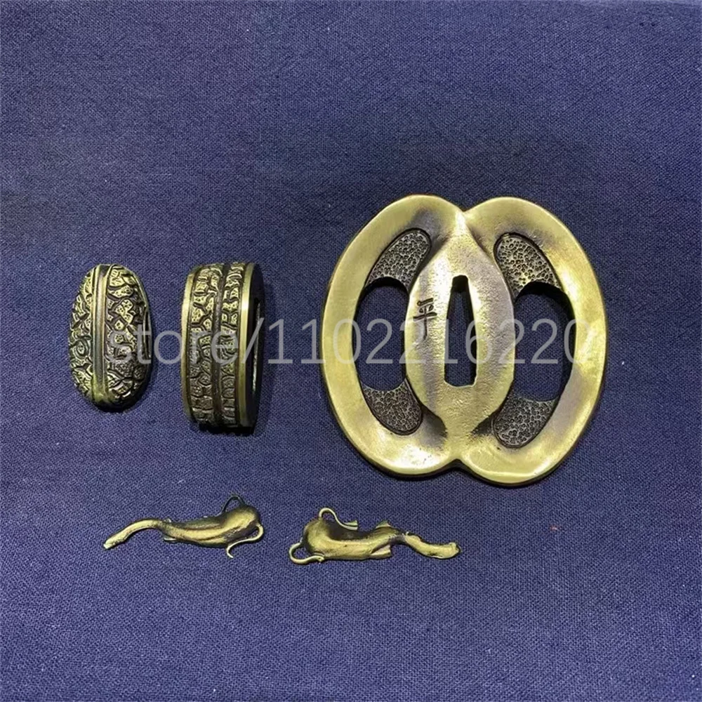 Unique Copper Brass Tsuba Handguard Guard Copper Fuchi Kashira Menuki For Real Japanese Japan Samurai Katana Sword Fittings