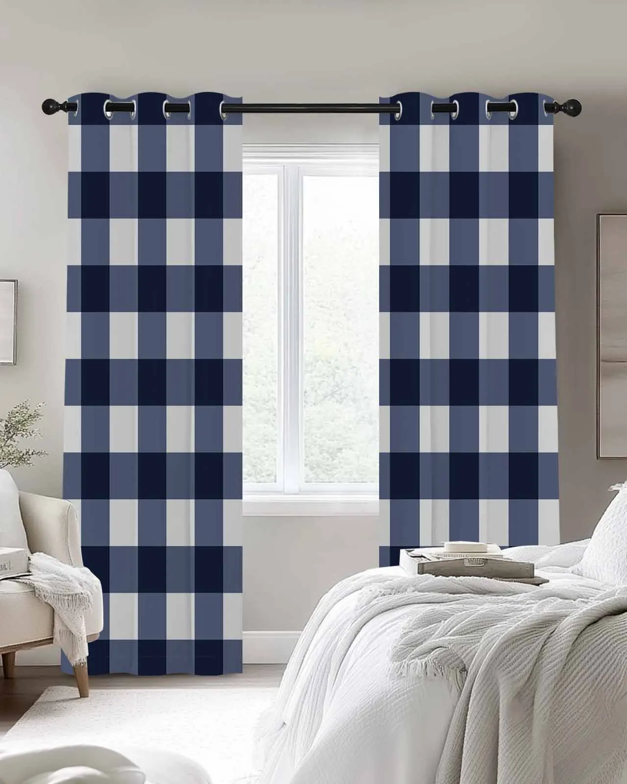 

Синий градиент в клетку с текстурой, оконные шторы для кухни, спальни, гостиной, домашний декор, шторы