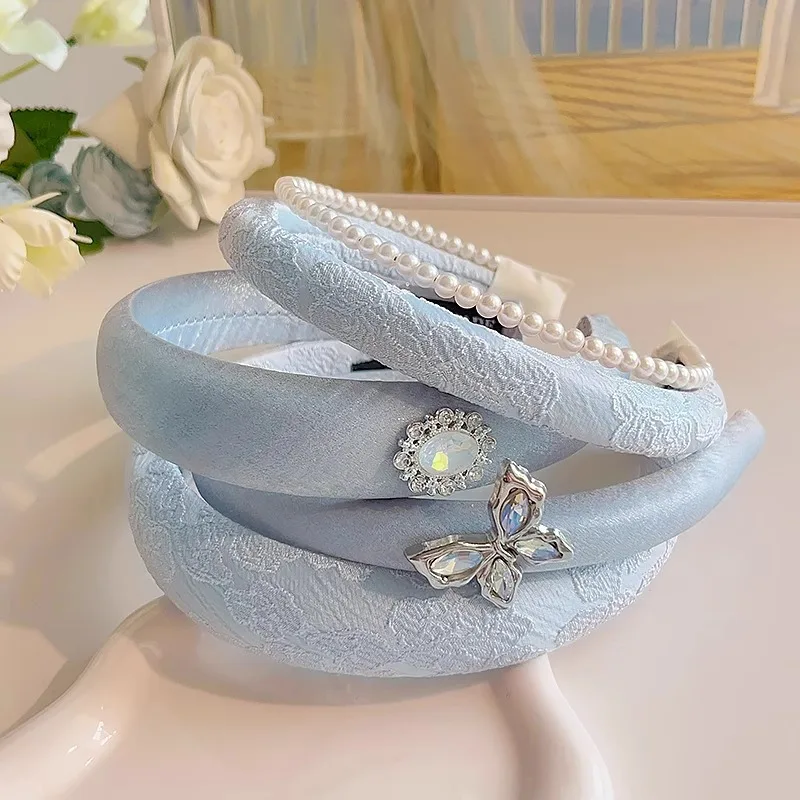 

1 Pcs Women's Hair Hoop Rhinestone Butterfly Pearl Gentle Sweet Korean Hair Band Fashionable Versatile Hair Accessories For Girl