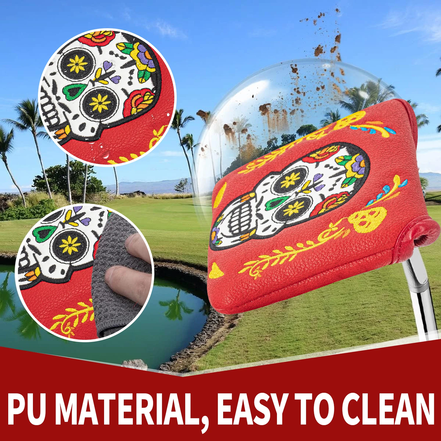 Facial Skeleton Design Golf Club Cover, Golf Putter Cover, Skeleton Design, Fashionable and Durable, Available in Red and Blue image 5