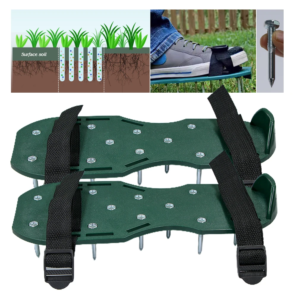 

A Pair Grass Spikes Shoes with Adjustable Straps Size Soil Scarifiers Shoes Non-Slip Gardening Walking Sandals Loose Soil Tools