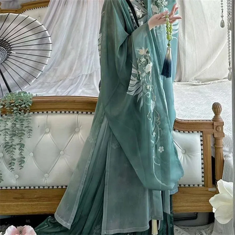 

Hanfu Dress Women Chinese Traditional Vintage Hanfu Female Halloween Cosplay Costume Printed Hanfu Green 3pcs Sets Plus Size XL