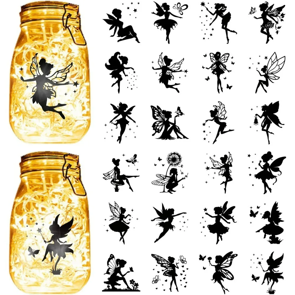 24Pcs Fairy Silhouettes Mason Jar Decor PVC Laser Die Cut Silhouettes Angel Cutouts Scrapbook Cardboard Silhouette Ornaments