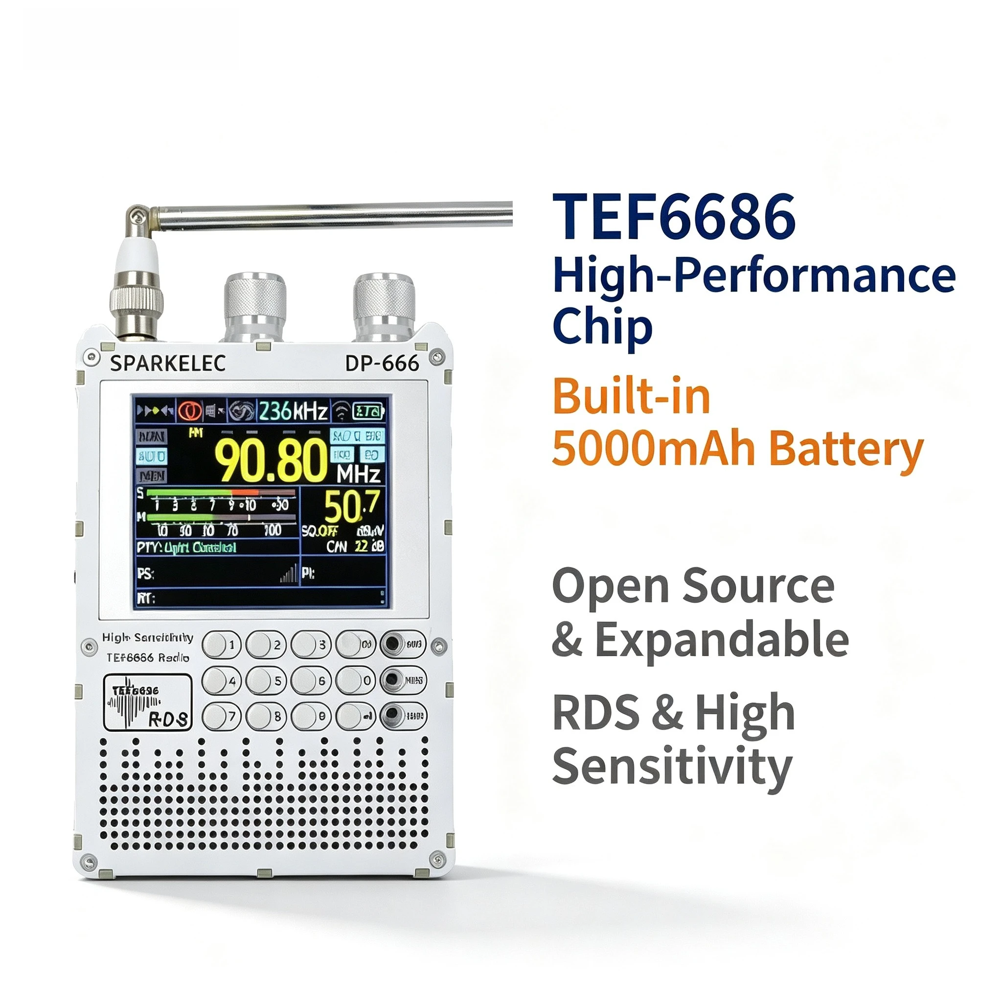 DP-666 TEF6686 DSP High Sensitivity Radio FM AM LW MW Shortwave 2.8' IPS Touchscreen RDS 5000mAh Full Band Open Source Receiver