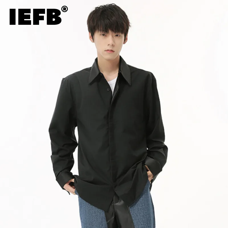 

IEFB Simple New Men's Shirts Long Sleeve Causal Tops Turn-down Collar Single Breasted Solid Color Loose Male Clothing 9C6840