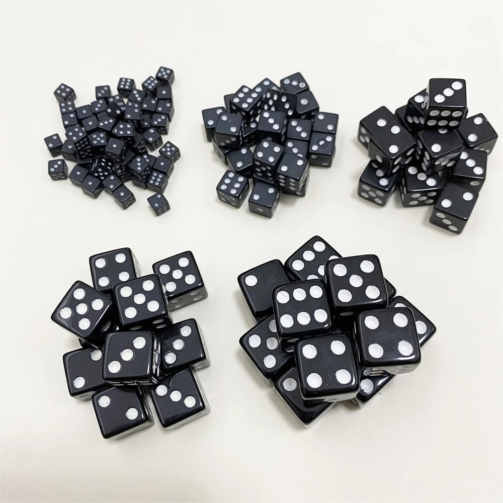 100Pcs 5mm 8mm 10mm 12mm 14mm 16mm D6 Black Point Dice With Square Angle For Bar Club Party Board Game