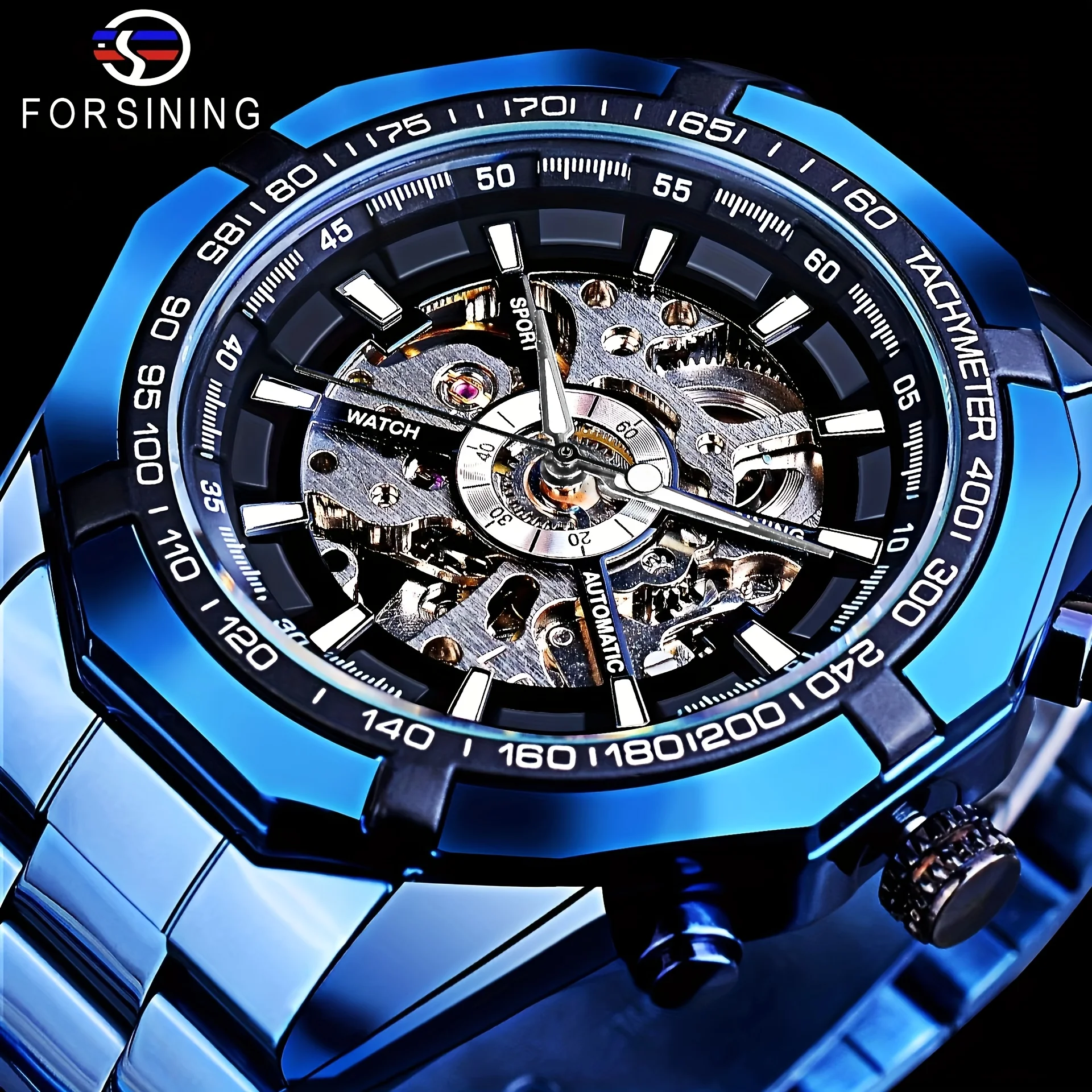 Luxurious Men's Business-Style Mechanical Watch, Hollow Design, Stainless Steel Strap, Round Dial, Automatic Winding, Alloy Case, Fashionable Casual Timepiece, Ideal for Daily Wear and as a Gift, No Battery Required