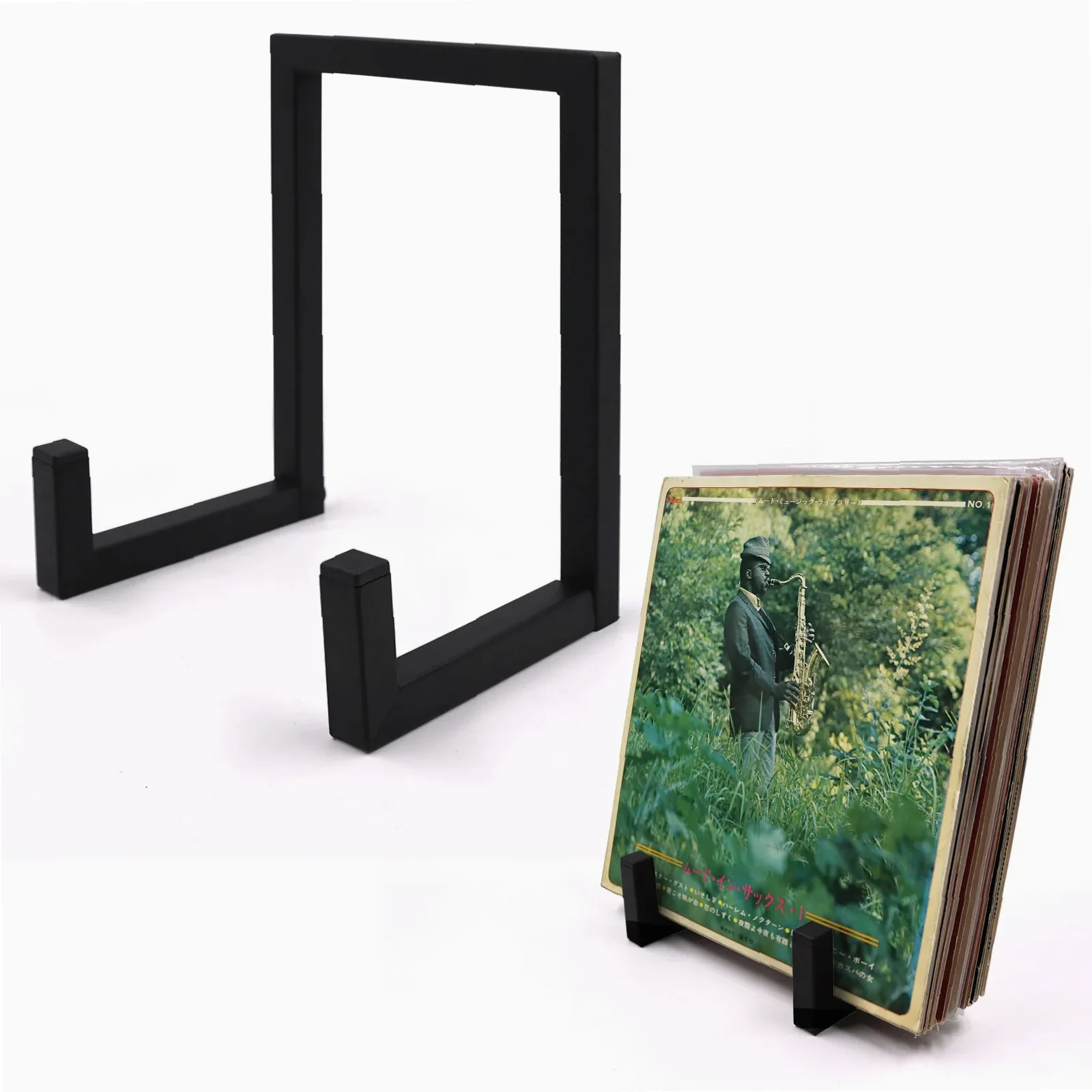 Metal Vinyl Record Stand, Retro Minimalist Tabletop LP Display Holder & Organizer for Small Record Storage