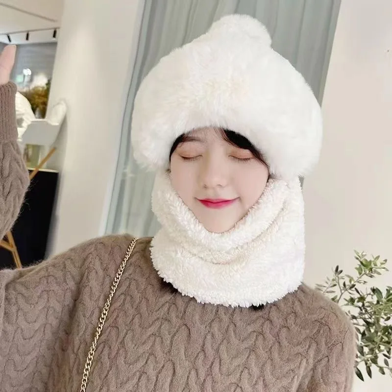 

Winter Thickened Women's Hat Scarf Mask Integrated Double Layer Warm Windproof Ear Protection Anti-Cold Head Cover Cap